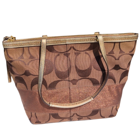 Retired Coach Signature Brown Tote Bronze … - Picture 4 of 16